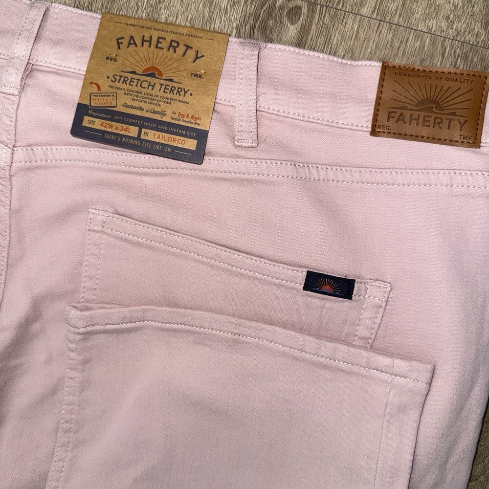 NWT Faherty Stretch Terry 5 Pocket Pants Men's 42x34 Spring Quartz Pink Tailored